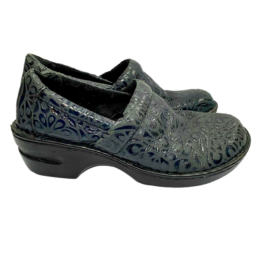 BOC Blue Tooled Leather Slip On Clogs Work Shoes size 9 40.5
